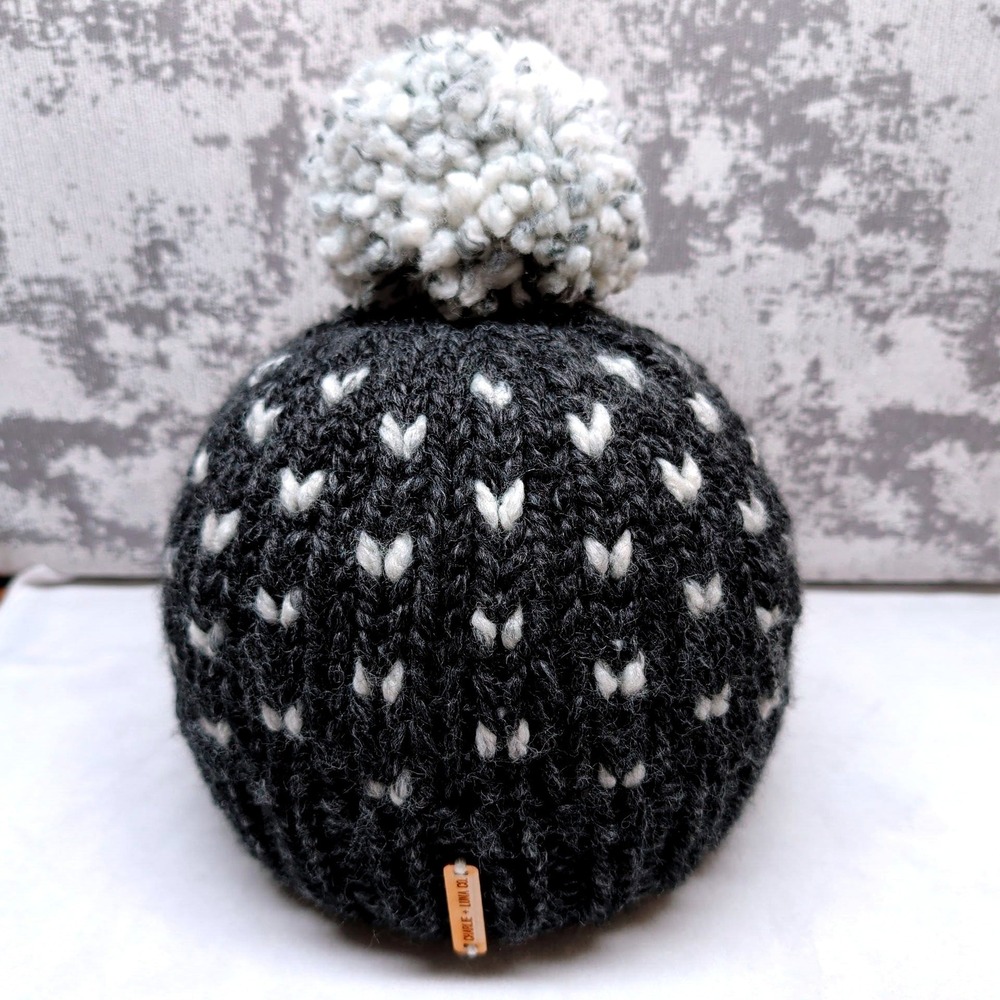 Charlie + Luna Co Gray Heart Knit Beanie Pom Pom Winter Hat